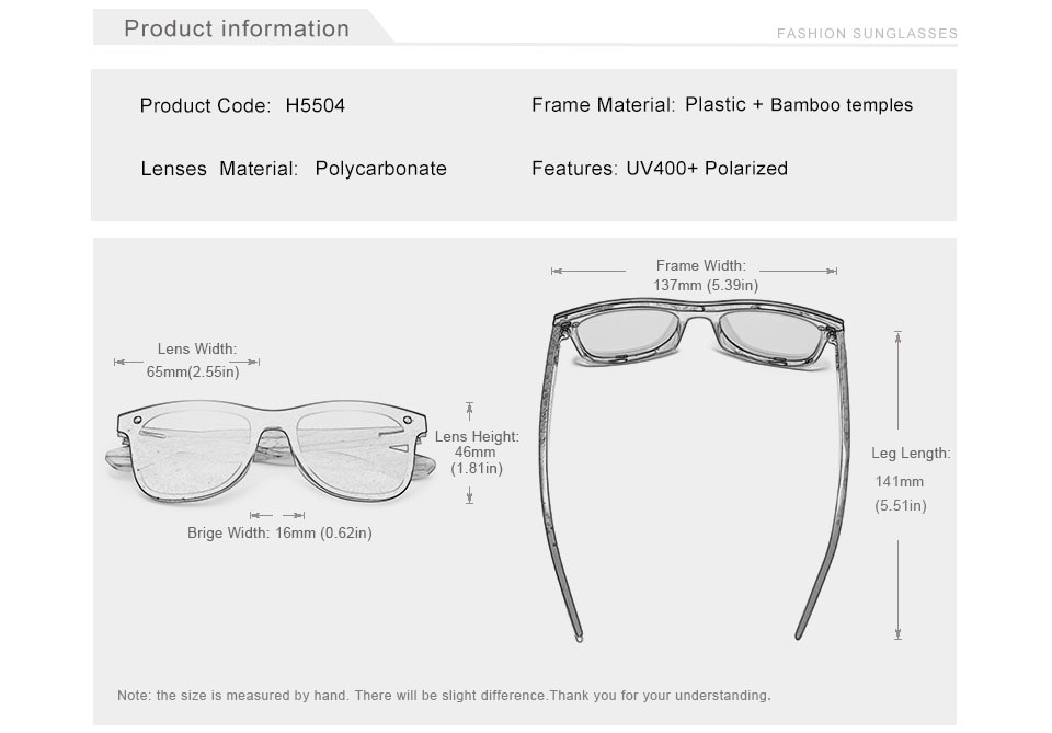 KINGSEVEN Natural Bamboo Mirror Lens Polarized Sunglasses