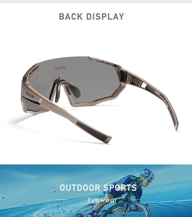 KDEAM Shatterproof TR90 Active Polarized Sunglasses Men Ultra-grip Rubber Nose Multilayer Mirror Lens + Clear Lens KD0802