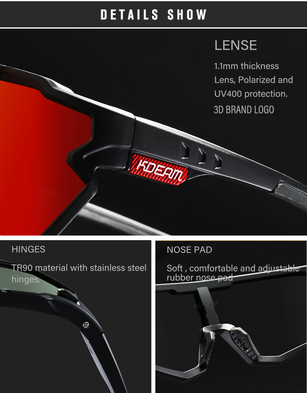 TR90 Performance Sports Sunglasses Polarized 3D KDEAM Brand Logo Summer-Athletics Goggles For Men Built-In Myopia Frame KD717