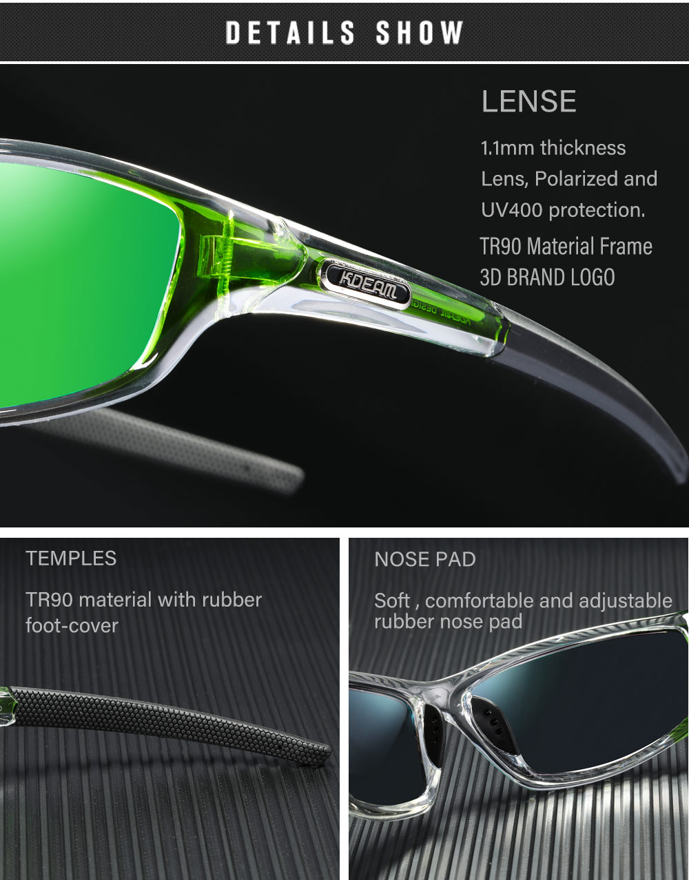 KDEAM Upgraded TR90 Men's Sunglasses Polarized Sports Fishing The Unique Flexible Sun Glasses Men Outdoor Lifestyles Goggles