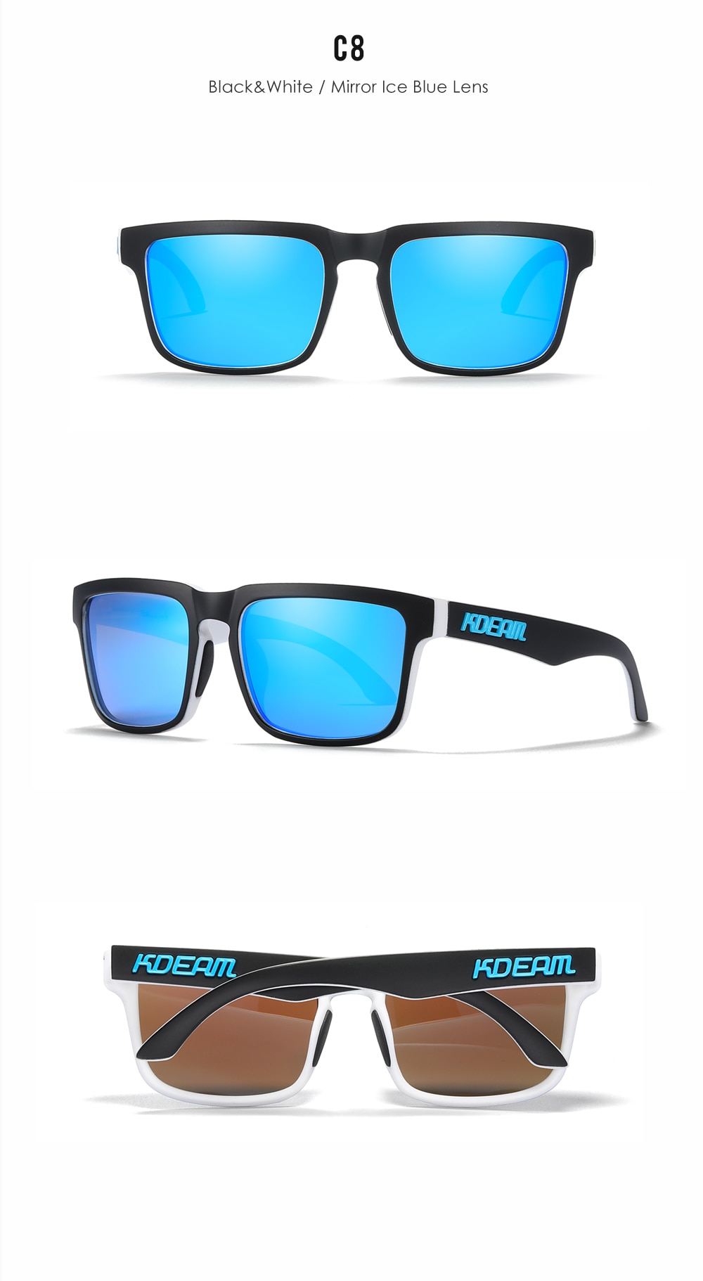 KDEAM Brand New 3D Logo Square Polarized Sunglasses Vacationing Driving Sun Glasses Real Coating Lense KD332