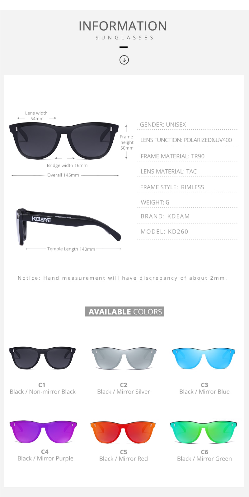 KDEAM Eye-Popping Color UV400 Polarized Sunglasses
