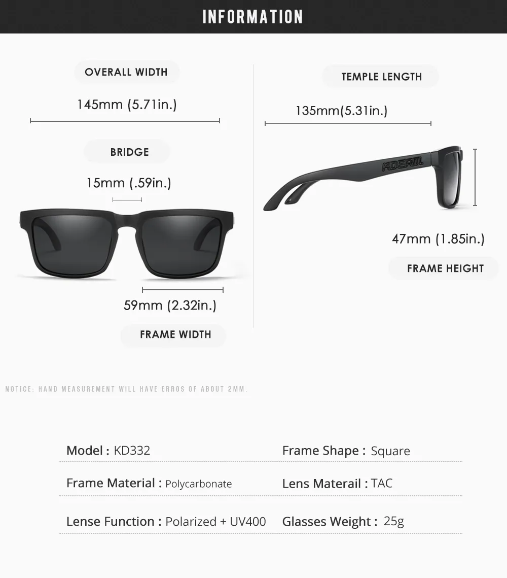 KDEAM 2022 Square Men's Polarized Sunglasses Outdoors Lifestyle Coating Sun Glasses New Matching Colors With Box