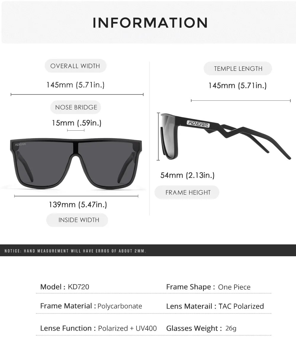 KDEAM One Piece Polarized Sunglasses Men's Oversized Wide Vision Sunglass With Special Curved Glasses Temples KD720